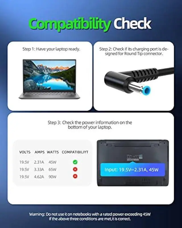 Alt view image 2 of 5 - 45W Model Laptop Charger Fit for HP 15-dy2xxx 15-dy2702dx 15-dy2073dx 15-dy2093dx 15-dy2193dx 15-dy2005tg 15-dy2024nr 15-dy2021nr 15-dy2035nr 15-dy2074nr 15-dy2085nr 15-dy2037nr Power Cord Supply