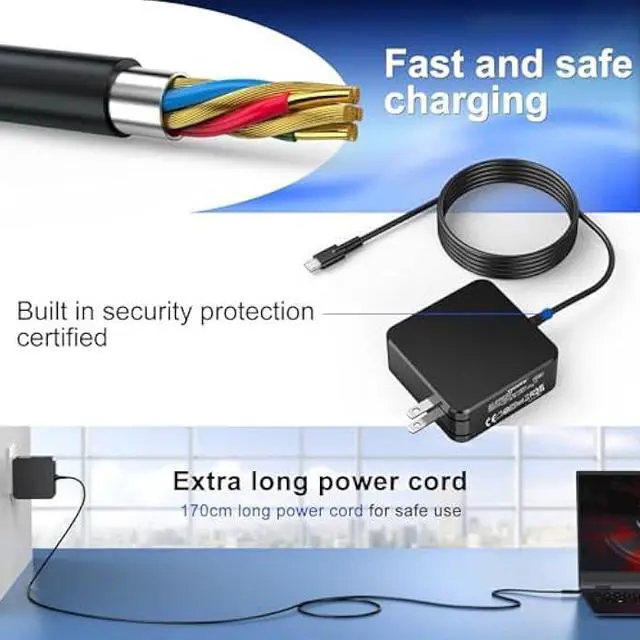 Alt view image 2 of 6 - USB C Fast Charger for Asus Zenbook 14/13/S13/S Flip/3 Deluxe/Duo 14, Chromebook, ExpertBook, VivoBook Laptop, Foldable Plug, Fast Charging
