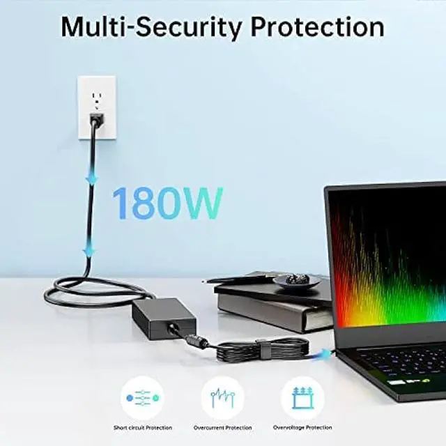 Alt view image 4 of 5 - 180W Charger Power Supply Fit for Acer Nitro 5, Predator Helios 300 PH315-54 53, G3 571 572 573, Triton 300 SE PT314-52S 51S Gaming Laptop AC Adapter (Red Tip 5.5×1.7mm, 19.5V 9.23A)