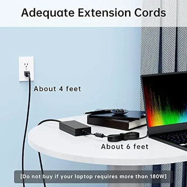 Alt view image 3 of 5 - 180W Charger Power Supply Fit for Acer Nitro 5, Predator Helios 300 PH315-54 53, G3 571 572 573, Triton 300 SE PT314-52S 51S Gaming Laptop AC Adapter (Red Tip 5.5×1.7mm, 19.5V 9.23A)