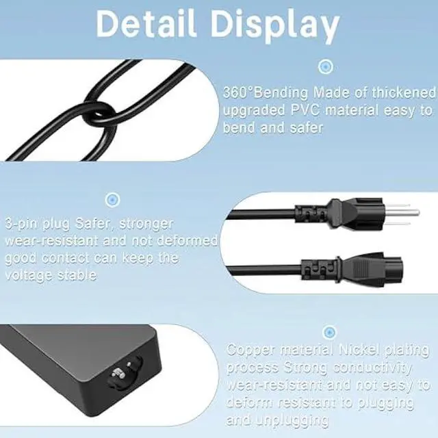 Alt view image 3 of 5 - USB C Laptop Charger 100W Type C Charger Fast Charging Compatible with Lenovo ThinkPad Mac Book HP Dell Asus Acer Google MSI ROG Ally Steam Deck Type C Power Cord for 90W 65W 45W PD 3.0