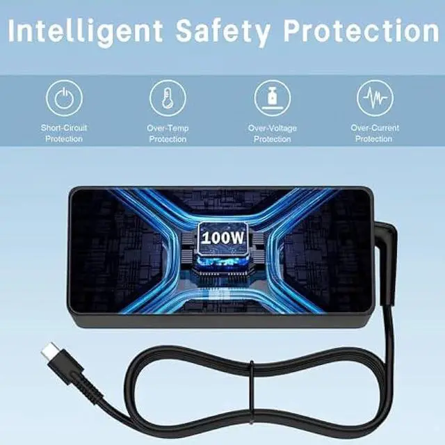 Alt view image 5 of 5 - USB C Laptop Charger 100W Type C Charger Fast Charging Compatible with Lenovo ThinkPad Mac Book HP Dell Asus Acer Google MSI ROG Ally Steam Deck Type C Power Cord for 90W 65W 45W PD 3.0