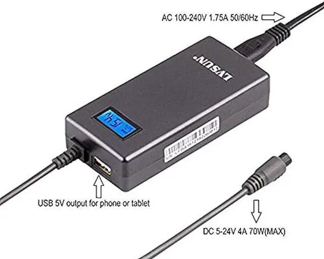 Alt view image 3 of 5 - Slim Universal Laptop Charger 70W Replacement AC Adapter with Multi Connectors for HP BM Lenovo Thinkpad Dell Acer Delta Gateway Liteon Samsung Notebooks and More with 5V 2.1A USB Port, Grey