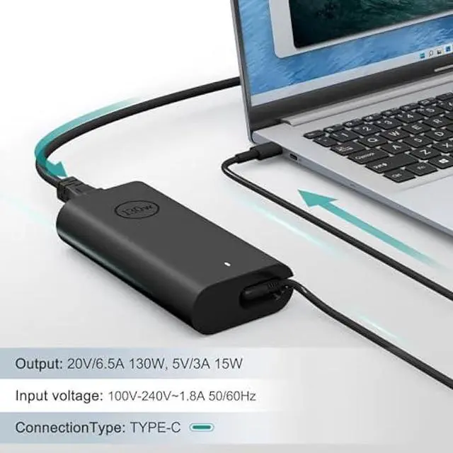 Alt view image 5 of 7 - 130W USB C Laptop Charger Compatible with Dell XPS 15/17,9575Precision 5750 5570 5550 5530 3551 3550 3560 Latitude 5420 5510 7410 7310 7210 9410 9510 AC Cable