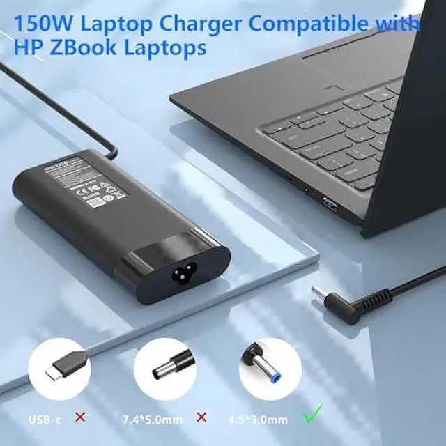 Alt view image 6 of 7 - 150W AC Laptop Charger Compatible with HP ZBook Studio 15 16 17 G3-G8, ZBook 15 16 17 G5-G9, OMEN 15 17 Fury 15 17 G7-G8, Pavilion Gaming 15 17, 15u G3, 15v x360 G5 Power Cord