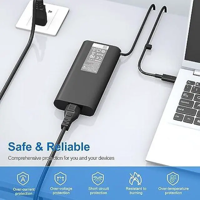 Alt view image 2 of 6 - 130W USB C Laptop Charger for Dell XPS 15 2in117 9520 9575 9700 Precision 5470 5480 5760 5770 3550 3560 3570 3571 2in1 Latitude 7410 7310 7210 9410 9510 9575 5420 5520 5510 AC Adapter Power Cord