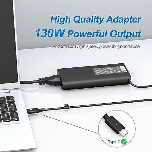Alt view image 3 of 6 - 130W USB C Laptop Charger for Dell XPS 15 2in117 9520 9575 9700 Precision 5470 5480 5760 5770 3550 3560 3570 3571 2in1 Latitude 7410 7310 7210 9410 9510 9575 5420 5520 5510 AC Adapter Power Cord