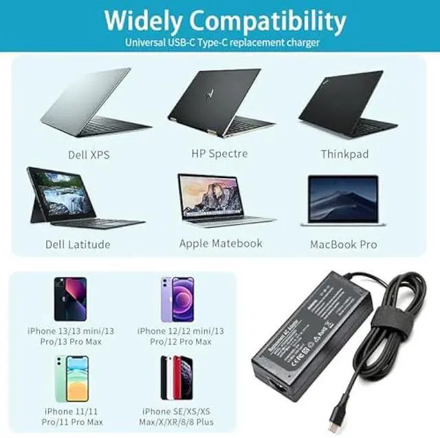 Alt view image 3 of 7 - 45W USB Type C Charger for Acer Chromebook CB315 R721T R751T CB515 CB315-3H CB5-312T C732 C933 C771 C721 C732T-C8VY C733 R752TN CB315-3H-C2C3 C851 N17Q8 CB311 CB314 CB514 CB713 CB714 CB715 CB5-312