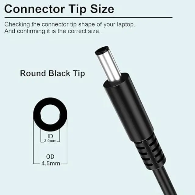 Alt view image 2 of 6 - 65W Slim Adapter Replacement for Dell Inspiron 15 Charger Laptop Inspiron 13 14 15 17 3000 5000 7000 Latitude Vostro XPS 13 la65ns2-01 Computer AC Power Cord 6ft - Two Round Tip 4.5 mm & 7.4mm