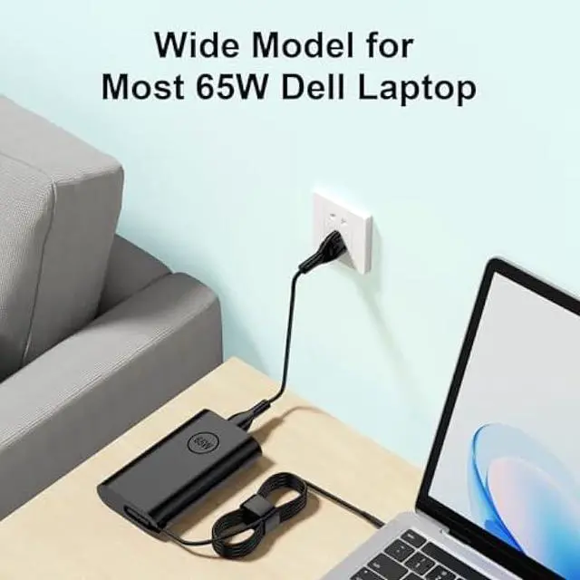 Alt view image 3 of 6 - 65W Slim Adapter Replacement for Dell Inspiron 15 Charger Laptop Inspiron 13 14 15 17 3000 5000 7000 Latitude Vostro XPS 13 la65ns2-01 Computer AC Power Cord 6ft - Two Round Tip 4.5 mm & 7.4mm