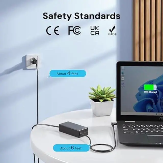 Alt view image 5 of 6 - 65W Charger Fit for HP Model 15, Pavilion 15/17 Laptop, 15-F272wm 15-F387wm 15-F233wm 15-F222wm 15-F211wm 15-F337wm, Compatible with HP Smart Blue Tip Power Adapter, 4.5mm