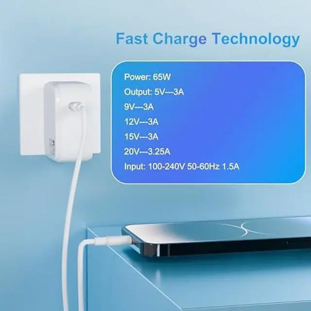 Alt view image 4 of 6 - 65W GaN Type C Fast Charger Compatible with Samsung Galaxy Book 360 & Book Pro 13.3 / 15.6 NP930QDB NP930XDB NP935QDC NP950XDB NP950QDB /Chromebook 4/4+Laptop Computer Power Adapter