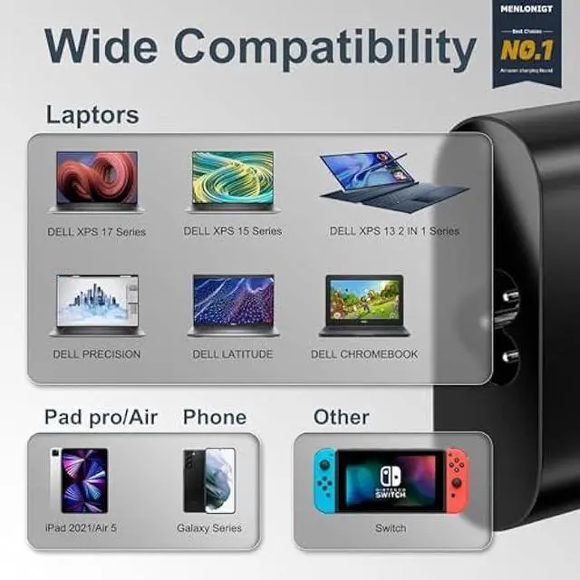 Alt view image 2 of 5 - 2025 New Replacement Dell 130W Laptop Charger USB C Type C Slim AC Power Adapter Dell XPS 15 2in1 9575 Precision 5550 5530 2in1 Latitude 7410 7310 7210 9410 9510 9575 5420 5520 5510 Power Supply Cord