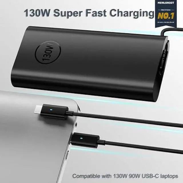 Alt view image 3 of 5 - 2025 New Replacement Dell 130W Laptop Charger USB C Type C Slim AC Power Adapter Dell XPS 15 2in1 9575 Precision 5550 5530 2in1 Latitude 7410 7310 7210 9410 9510 9575 5420 5520 5510 Power Supply Cord