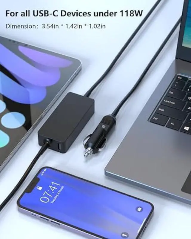 Alt view image 7 of 7 - 100W USB C Laptop Car Charger Compatible with HP Spectre/Elitebook, Lenovo ThinkPad/Yoga/IdeaPad, MacBook pro/air, Dell, Samsung, Asus, Acer - Universal Type C Laptop Power Adapter Cord