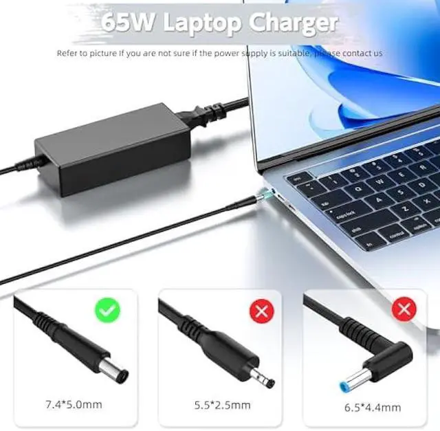 Alt view image 2 of 7 - 65W Laptop Charger Compatible with HP Pavilion G4 G6 G7 G60 G61 G62 G71 G72; Pavilion DV7 DV6 DV5 DV4 DV3 DV3t DV4t DV6t DV7t Dv3500 AC Adapter; DM1 DM1z DM4 DM4t Power Supply Cord (18.5V, 3.5A)