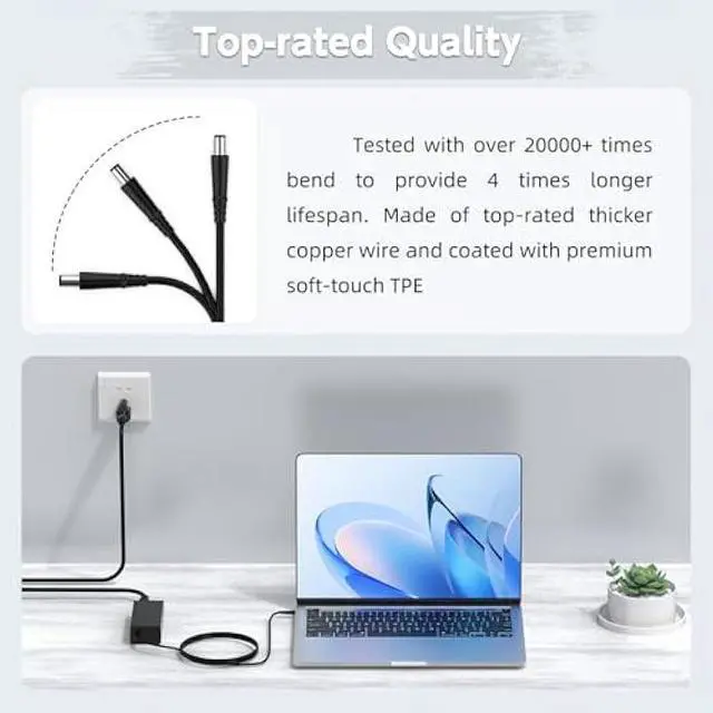 Alt view image 4 of 7 - 65W Laptop Charger Compatible with HP Pavilion G4 G6 G7 G60 G61 G62 G71 G72; Pavilion DV7 DV6 DV5 DV4 DV3 DV3t DV4t DV6t DV7t Dv3500 AC Adapter; DM1 DM1z DM4 DM4t Power Supply Cord (18.5V, 3.5A)