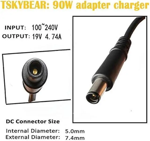 Alt view image 3 of 7 - TSKYBEAR 90W AC Adapter Laptop Charger Compatible with Hp Elitebook 8460p 8470p 8440p 8560p 8760p 8460w 8470w 8570w Probook 4430s 4440s 4520s 4530s 4540s Compaq 6730b 6530b 6560b Notebook Power Cord