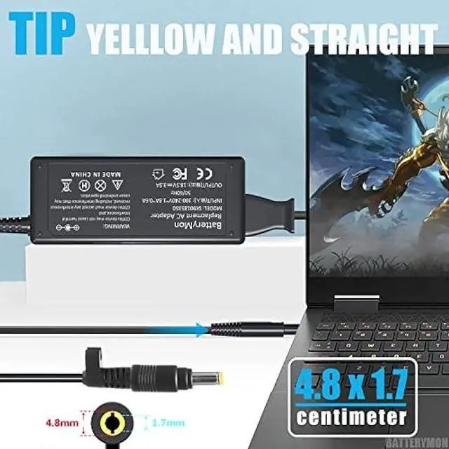 Alt view image 4 of 6 - 65W AC Adapter Laptop Charger Compatible with HP Pavilion DV9700 DV9500 DV9000 DV8000 DV7000 DV6700 DV6500 DV6000 DV5000 DV4000 DV2000 DV1000, Compaq Presario 510 515 520 610 A900 C700 F500-18.5V3.5A