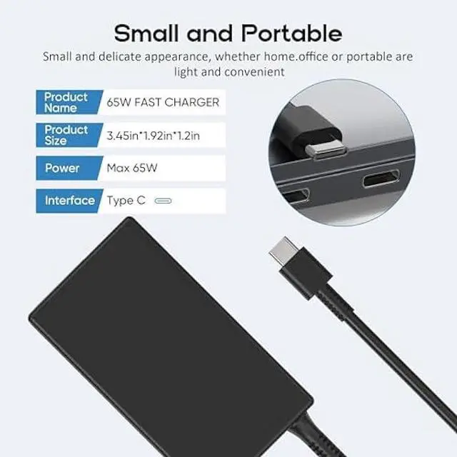 Alt view image 4 of 7 - 65W Laptop USB-C Charger Compatible with HP EliteBook x360 1040 630 745 835 840 G9 845 860 G10 HP Elite x2 1012 G2 G4 G8 ProBook 440 450 455 460 Hp Envy x360 17 Spectre x360 Type-C 20V 3.25A