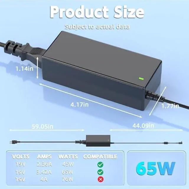 Alt view image 6 of 6 - 65W Laptop Charger Compatible with Acer Model N15Q10 N15Q9 N15Q8 N15V1 N15V2 N15C3 N16P1 N16Q9 N20C4 N20C5 N20C6 N22C6 N23C3 N16C4 N16Q4 N16Q1 N16P3 N18P3 N18Q13 AC Adapter Power Supply Cord