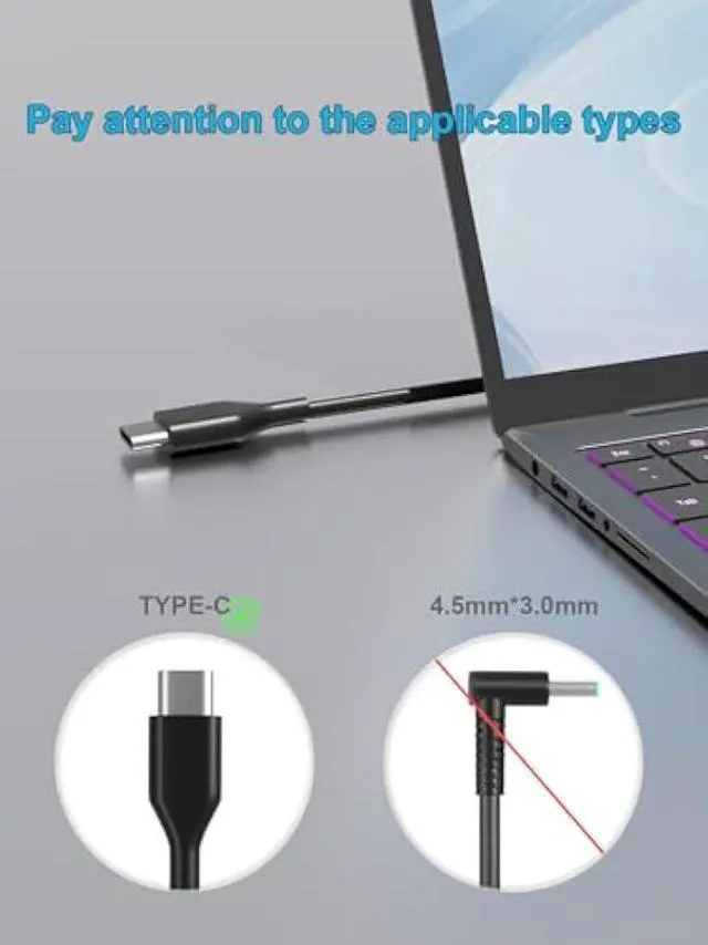 Alt view image 2 of 6 - 100W USB C Universal Laptop Charger Fit for HP Lenovo Dell Acer Asus Toshiba Geteway Samsung MacBook IBM Fujitsu Sony LG MSI Notebook Ultrabook Chromebook Computer AC Adapter Power Cord