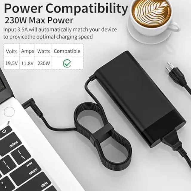 Alt view image 3 of 5 - New 230W Charger Compatible with HP Omen 15 16 Victus 16 by Gaming Laptop ZBook Fury 16 G8 G9 G10 M41303-001 M85389-003 19.5V 11.8A Power Supply AC Adapter 4.5x3.0 mm Blue tip Supports Fast Charging