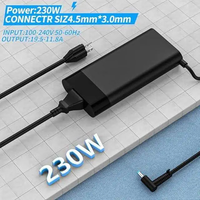 Alt view image 4 of 5 - New 230W Charger Compatible with HP Omen 15 16 Victus 16 by Gaming Laptop ZBook Fury 16 G8 G9 G10 M41303-001 M85389-003 19.5V 11.8A Power Supply AC Adapter 4.5x3.0 mm Blue tip Supports Fast Charging