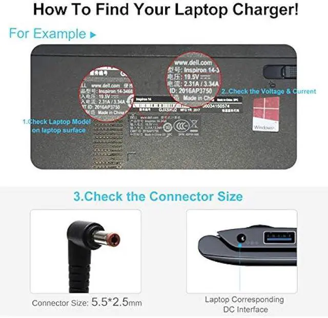 Alt view image 4 of 6 - Charger Compatible for Lenovo IdeaPad G560 B560 G580 G570 G585 G780 N585 V570 B570 B575 Y580 Z500 Z560 Z565 Z570 Z575 Z580 Z585 ADP-65KH B CPA-A065 65W 20V 3.25A AC Adapter Charger Power Cord
