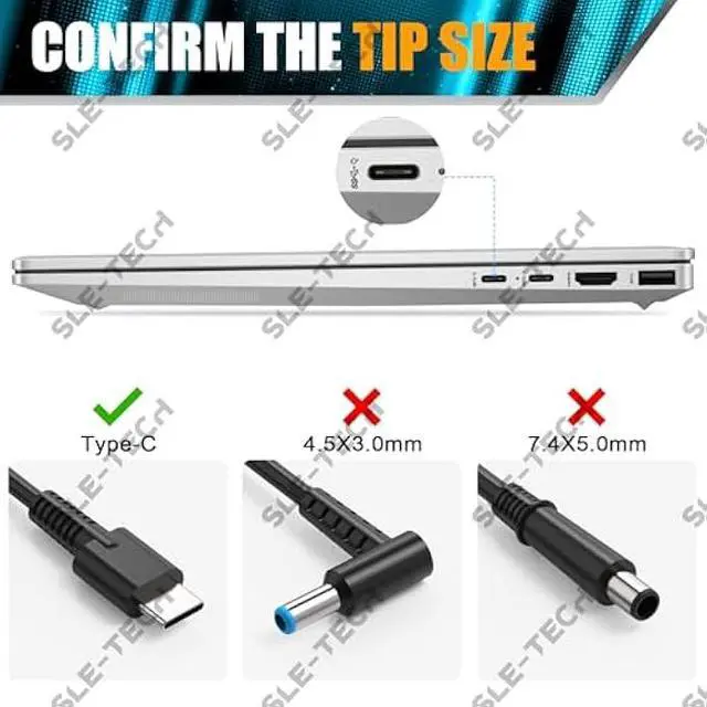 Alt view image 2 of 7 - SLE-TECH 90W USB C Laptop Charger Compatibile with HP Spectre x360 EliteBook TPN-DA08 904082-003 904144-850 ADP-90FE L45440-003 2LN85AA#ABA 2LN85AA 1040 G4