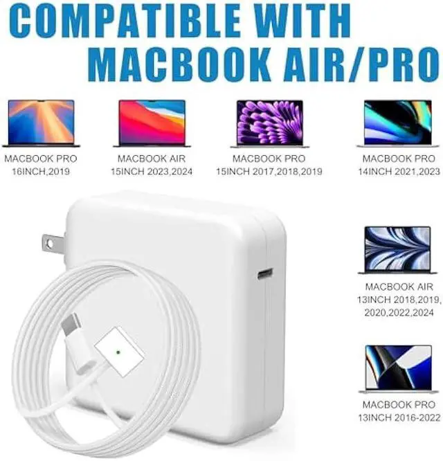 Alt view image 4 of 6 - 96W/70W USB C Charger for Mac Pro 16,15,13 inch,New Mac Air 13 inch 2025/2024/2023/2022/2021,IP/ad Pro 12.9/11, Thunderbolt 3 Power 6.6ft Cable USB C to Mag 3