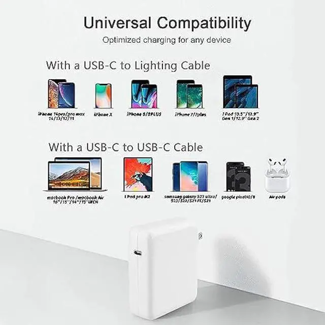 Alt view image 6 of 6 - 96W/70W USB C Charger for Mac Pro 16,15,13 inch,New Mac Air 13 inch 2025/2024/2023/2022/2021,IP/ad Pro 12.9/11, Thunderbolt 3 Power 6.6ft Cable USB C to Mag 3
