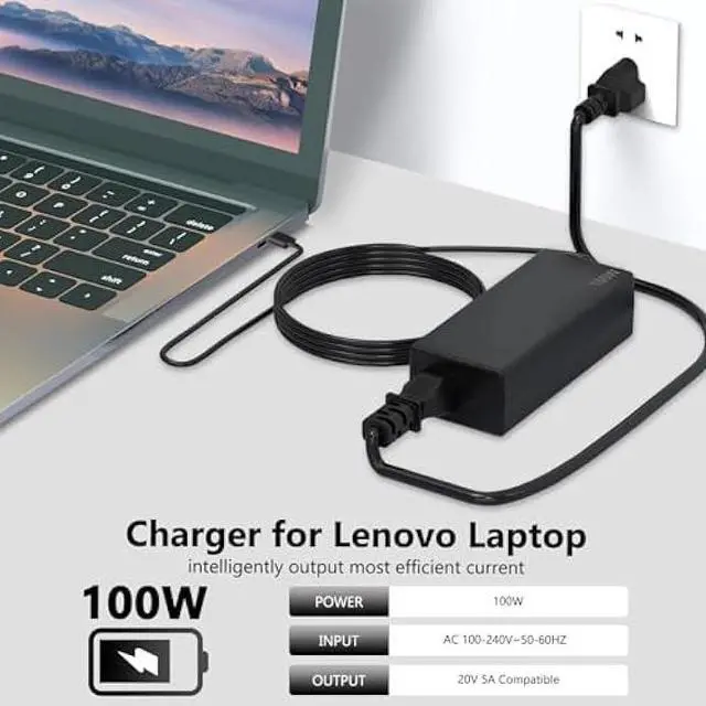 Alt view image 2 of 5 - JEIBAO 100W Universal USB C Laptop Charger Compatible with Mac Book Pro/Air 16, 15, 14, 13 Inch,Mac Book Air 13 Inch 2021 2020,iPad Pro,Len OVO Thinkpad/Chromebook/IdeaPad Yoga, All USB-C Devices