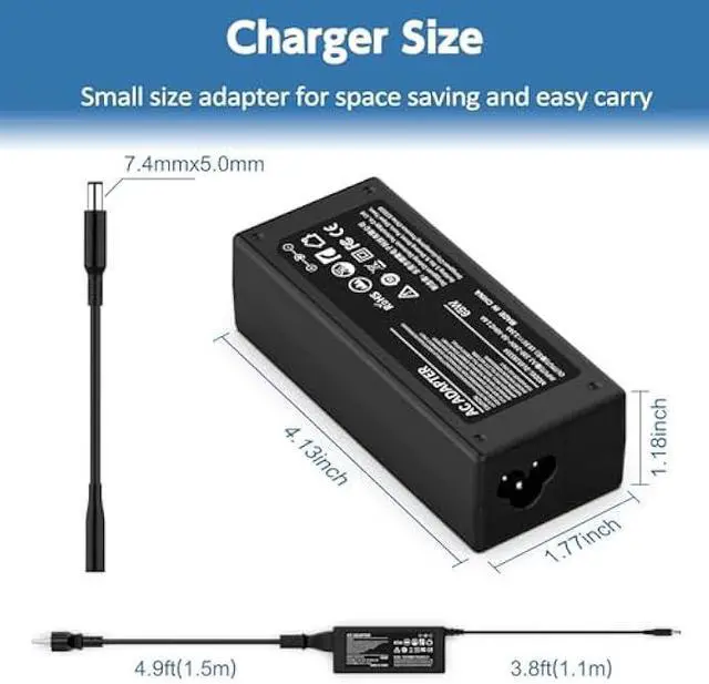 Alt view image 4 of 7 - 65W Laptop Charger Compatible with Dell Inspiron 15 11 13 14 17 3000 5000 7000 2-in-1 Series, 2 Tips(4.5mm & 7.4mm) Compatible with 3558 3181