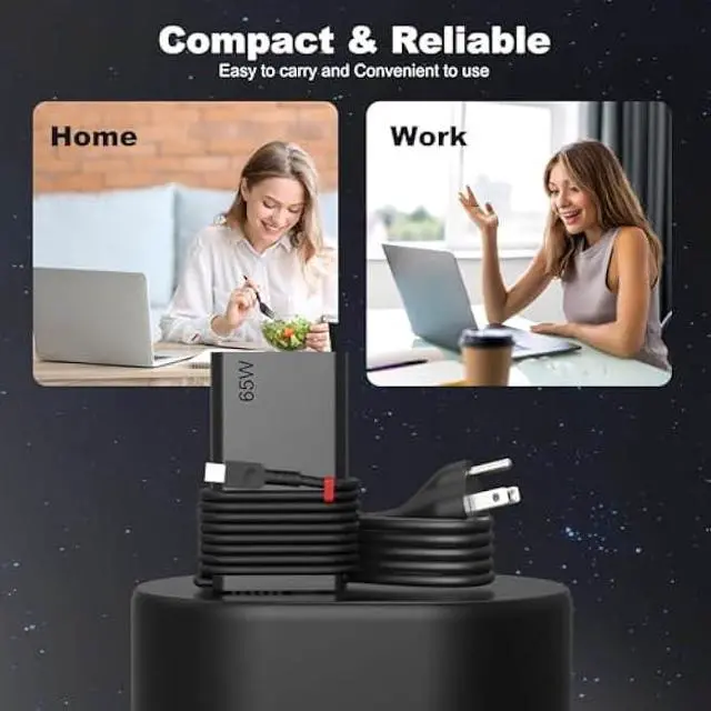 Alt view image 7 of 7 - New Slim 65W USB C Laptop Charger Compatible with Lenovo ThinkPad T14 T15 T16 T480s T580s T490 E480 E580 X1, Yoga Chromebook Computer Type C Power Cord