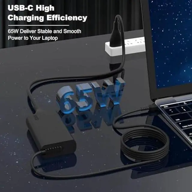 Alt view image 2 of 7 - New Slim 65W USB C Laptop Charger Compatible with Lenovo ThinkPad T14 T15 T16 T480s T580s T490 E480 E580 X1, Yoga Chromebook Computer Type C Power Cord