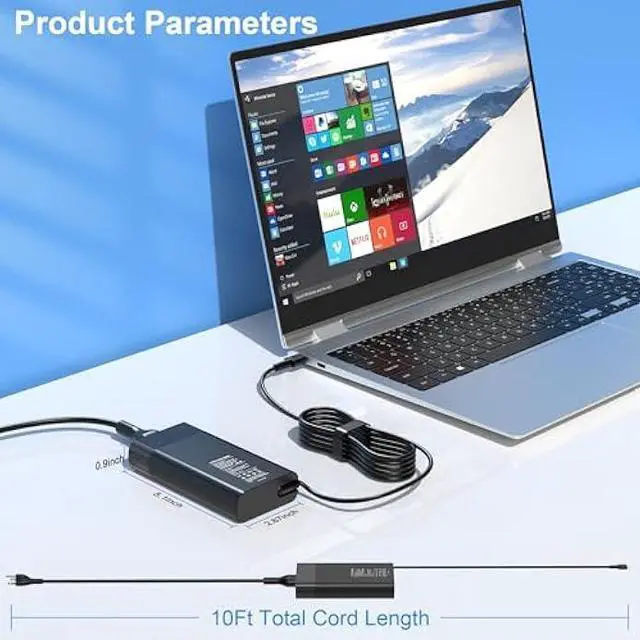 Alt view image 6 of 7 - New Slim 90W USB C Laptop Charger Compatible with HP Spectre x360 HP 904144-850 904082-003 adp-90fe 2ln85aa TPN-DA08 L45440-003 EliteBook 1040 G4 Hp 90w USB-c Type C AC Adapter Power Supply Cord