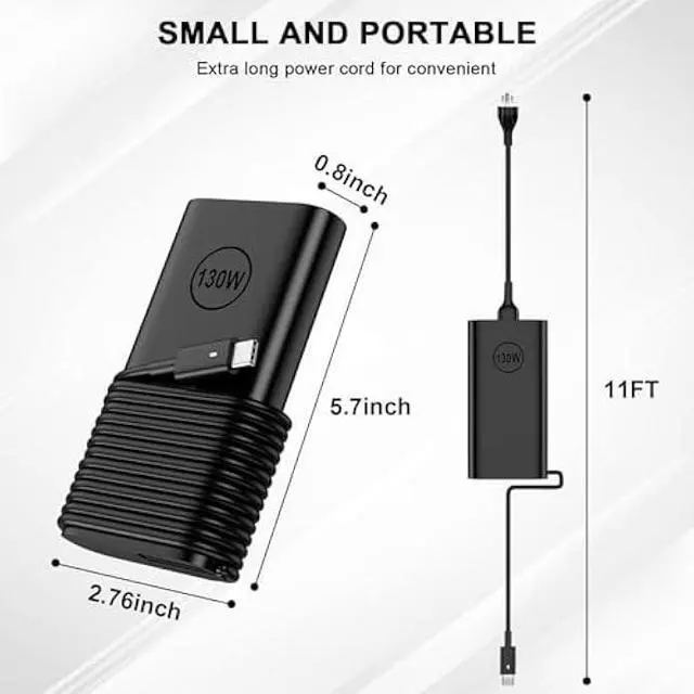 Alt view image 4 of 6 - Replacement for Dell 130W Laptop Charger USB C Slim AC Adapter for Dell XPS 15 17 9575 9500 9520 9700 Precision 5530 5550 5560 5570 3560 2in1 Latitude 9410 9510 Type C AC Power Cord