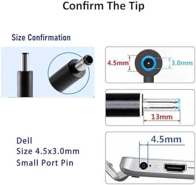 Alt view image 2 of 6 - USB C to Slim Laptop 100W PD Power Charger 4.5mm Connector Tip Fit for All 65W/45W Dell laptops with Round Power Connector, Including Inspiron 13 14 15,3000 5000 7000 Series, XPS, Vostro Series Cable