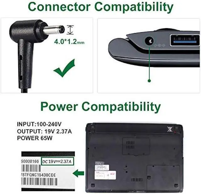 Alt view image 5 of 7 - 45W AC Adapter Laptop Charger Compatible for Asus UX360C Q304U X553M Q302L Q405U Q504UA Q406DA S200E S531FA UX305 UX305F UX310U UX330U UX410 X541N X541NA X542UA X540S X540SA Q200E Supply Cord