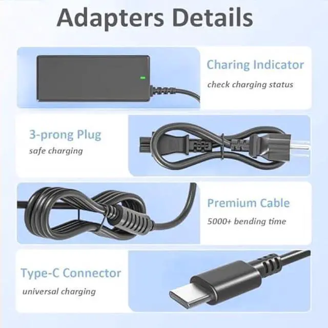 Alt view image 3 of 5 - 65W USB C Charger Compatible with Samsung Galaxy Book Pro 360 NP950QDB NP930QDB NP935QDC Galaxy Book Pro NP950XDB NP930XDB, Chromebook 4 4+ Plus XE310XBA XE350XBA XE520QAB, Notebook 7 9 Laptop