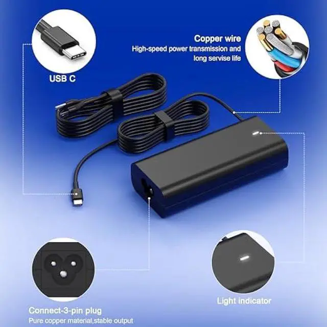 Alt view image 3 of 7 - XOUBZ 65W USB C Laptop Charger Replacement for Dell Latitude 5420 5430 5520 5320 5540 7420 7530 7430 Inspiron 14 7425 16 7620 XPS 13 9250 9350 Chromebook 3100 DA65NM190 LA65NM190 Computer Charger