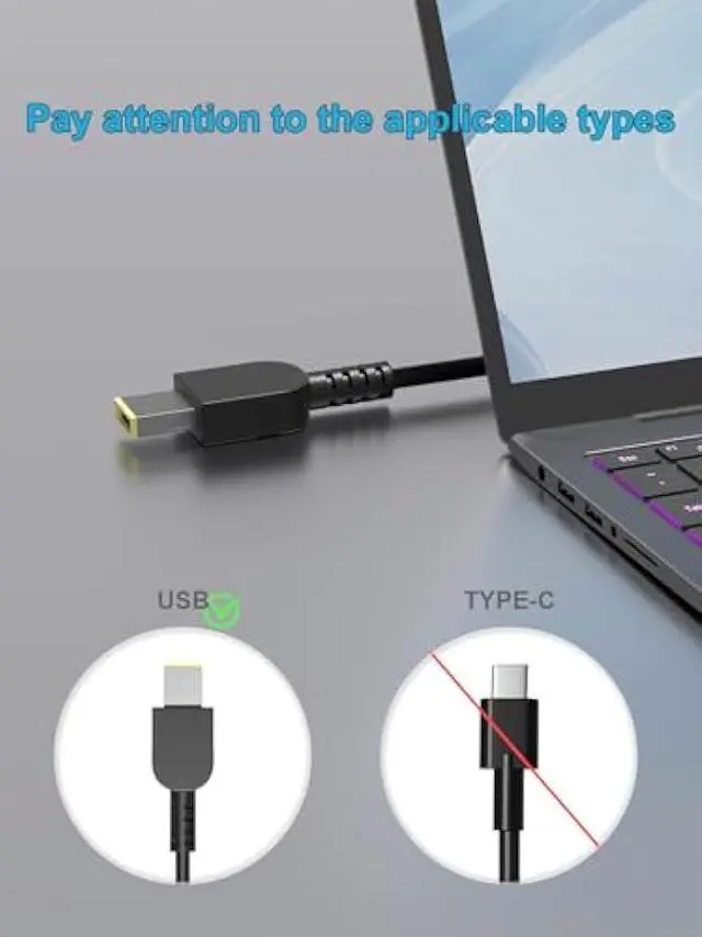 Alt view image 2 of 7 - 135W AC Charger Fit for Lenovo Ideapad Gaming 3 Y700 700 S740 L340 Creator 5 7 ideapad 5 Pro Yoga Slim 7 Pro C940 Y70 Y50 Y40 Yoga 9-15IMH5 Legion Y520 ThinkPad T15p P16v ThinkBook 15P Laptop