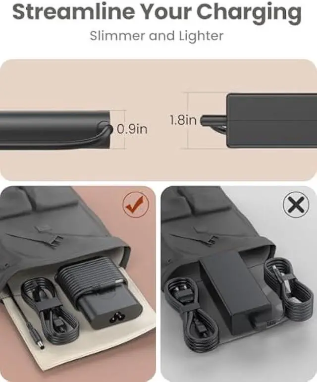 Alt view image 3 of 5 - 65W 45W Charger for Dell Latitude 3520 3420 3450 3550 3530 3590 3500 3510 3430 3420 3410 3301 3320 | 3310 2-in 1 3390 2-in-1, 19.5V 3.34A Power Supply Adapter Cord
