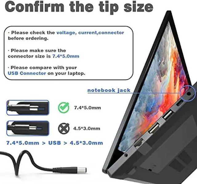 Alt view image 2 of 6 - XOUBZ 65W Laptop Charger AC Adapter Compatible with Dell Latitude 5480 5490 5580 5590 7480 7490 E5400 E5440 E5450 E5540 E5470 E5550 E5570 E6230 E6330 E6420 E6430 E6440 E7440 Power Supply Cord