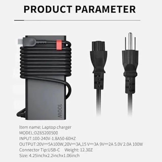 Alt view image 2 of 6 - New Slim 100W USB C Laptop Charger Compatible with Lenovo Thinkpad/ThinkBook/Yoga/ldeapad ADL100YLC3A,ADL100YDC3A Computer Type C Fast Charging Power Cord Ac Adapter
