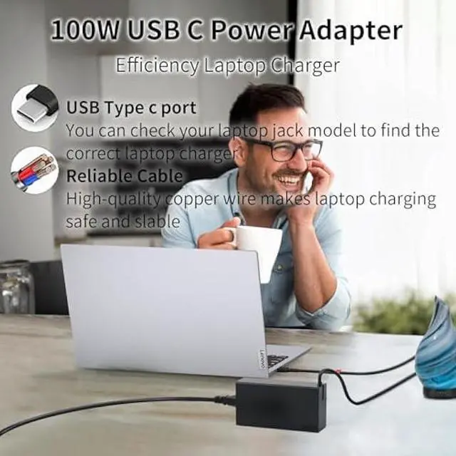 Alt view image 4 of 6 - New Slim 100W USB C Laptop Charger Compatible with Lenovo Thinkpad/ThinkBook/Yoga/ldeapad ADL100YLC3A,ADL100YDC3A Computer Type C Fast Charging Power Cord Ac Adapter