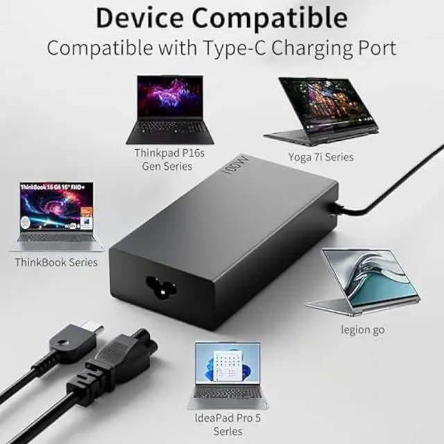 Alt view image 5 of 6 - New Slim 100W USB C Laptop Charger Compatible with Lenovo Thinkpad/ThinkBook/Yoga/ldeapad ADL100YLC3A,ADL100YDC3A Computer Type C Fast Charging Power Cord Ac Adapter
