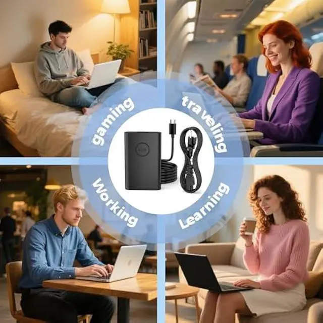Alt view image 7 of 7 - 65W USB-C Laptop Charger Compatible with Dell XPS Latitude 5000 Series Laptop Cord