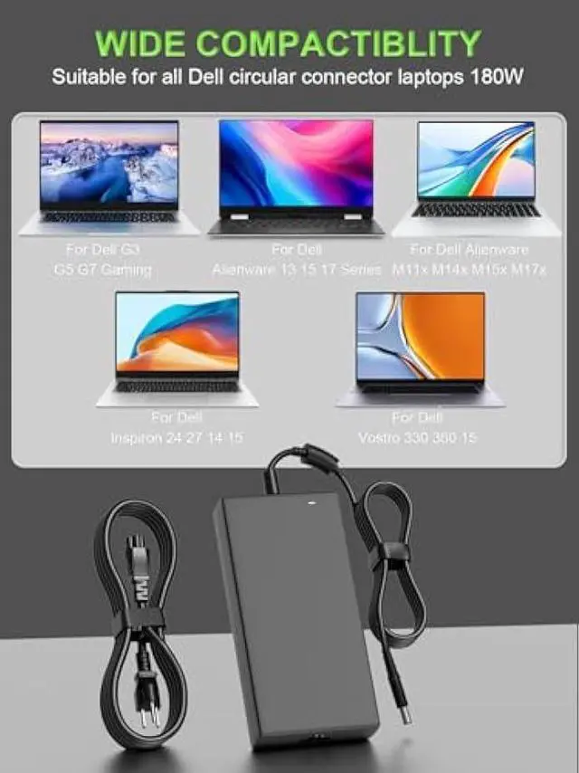 Alt view image 4 of 6 - 180W Charger Compatible with Dell G15 G7 G5 G3 Precision 7670 7550 7530 3551 3530 Alienware m17 M15 17 15 13 14 M17x OptiPlex 3280 inspiron 2350 AIO Desktop and WD19 WD15 Dock